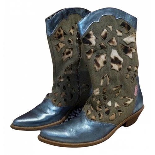 Pre-owned Roberto Cavalli Leather Cowboy Boots In Turquoise