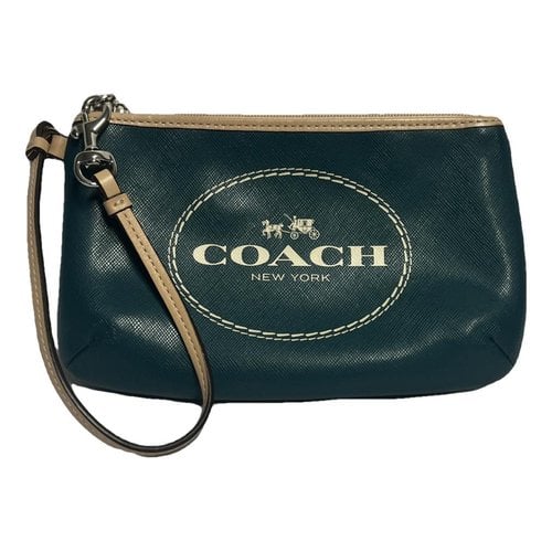Pre-owned Coach Leather Clutch Bag In Green
