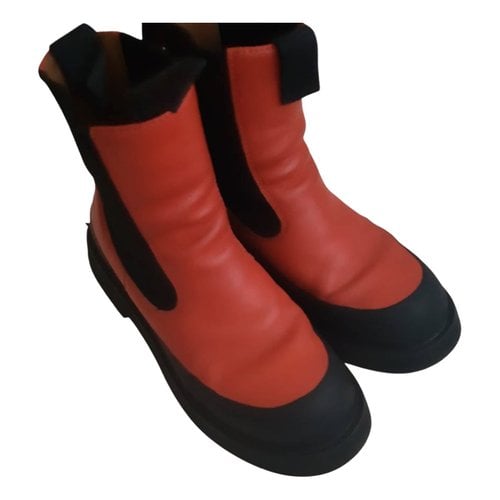 Pre-owned Celine Planet Leather Wellington Boots In Red