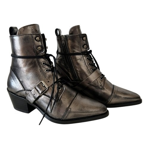 Pre-owned Allsaints Leather Lace Up Boots In Metallic