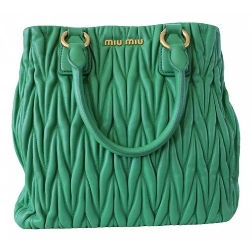 Pre-owned Miu Miu Matelassé Leather Handbag In Green