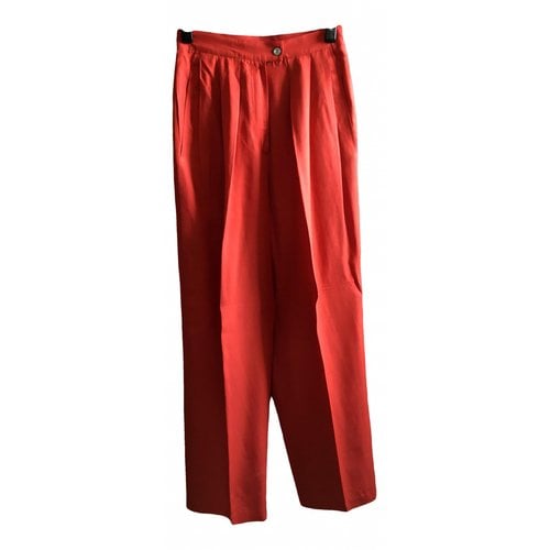 Pre-owned Donna Karan Silk Trousers In Red