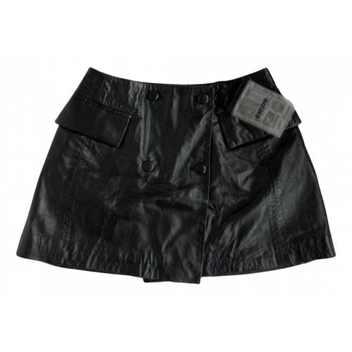 Pre-owned Danielle Guizio Vegan Leather Mid-length Skirt In Black