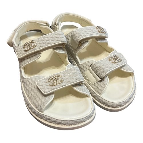 Pre-owned Chanel Dad Sandals Cloth Sandal In White