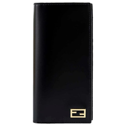 Pre-owned Fendi Baguette Leather Wallet In Black