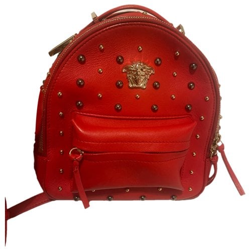 Pre-owned Versace Leather Backpack In Red
