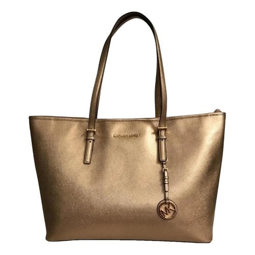 Pre-owned Michael Kors Jet Set Leather Tote In Gold