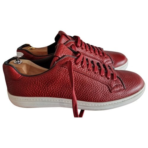 Pre-owned Church's Leather Low Trainers In Burgundy