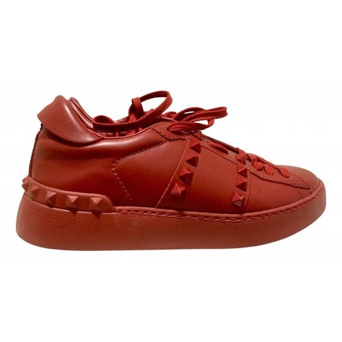 Pre-owned Valentino Garavani Rockstud Leather Lace Ups In Red