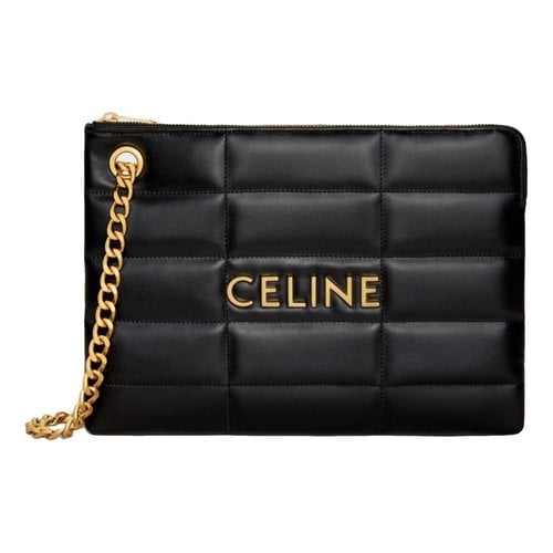 Pre-owned Celine Triomphe Leather Clutch Bag In Black
