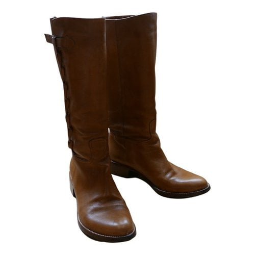 Pre-owned Sartore Leather Riding Boots In Camel