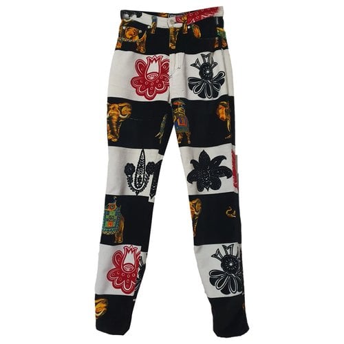 Pre-owned Versace Wool Trousers In Multicolour