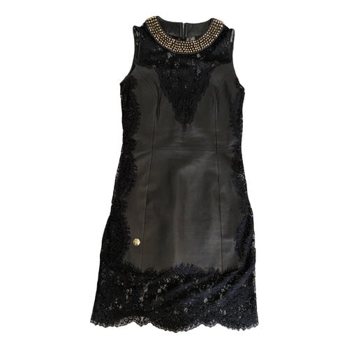 Pre-owned Philipp Plein Leather Mini Dress In Black