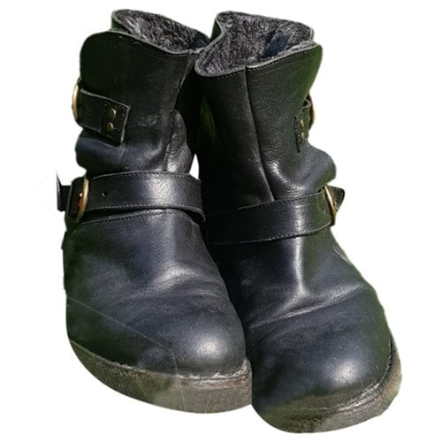 Pre-owned Vibram Leather Snow Boots In Black