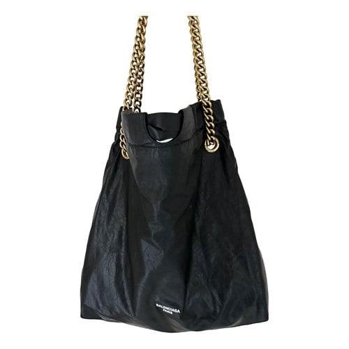Pre-owned Balenciaga Crush Leather Handbag In Black