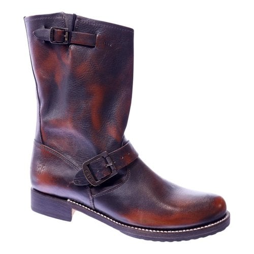 Pre-owned Frye Leather Biker Boots In Brown