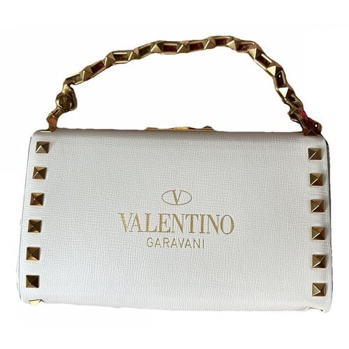 Pre-owned Valentino Garavani Rockstud Leather Handbag In Beige