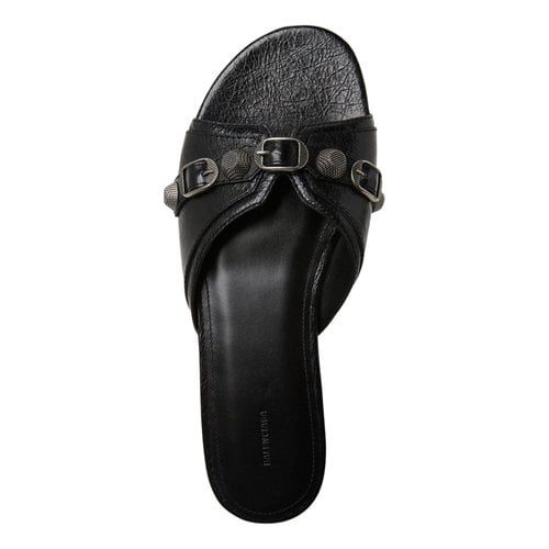 Pre-owned Balenciaga Cagole Leather Sandal In Black