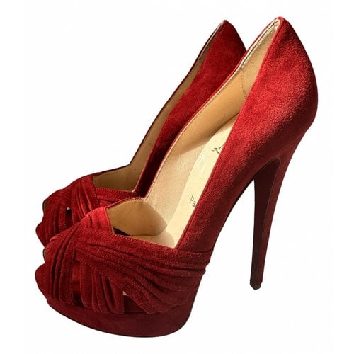 Pre-owned Christian Louboutin Pigalle Plato Heels In Red
