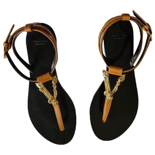 Pre-owned Versace Leather Sandals In Brown
