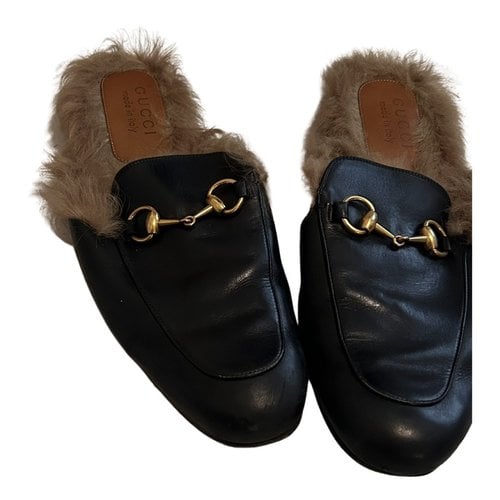 Pre-owned Gucci Faux Fur Mules & Clogs In Black
