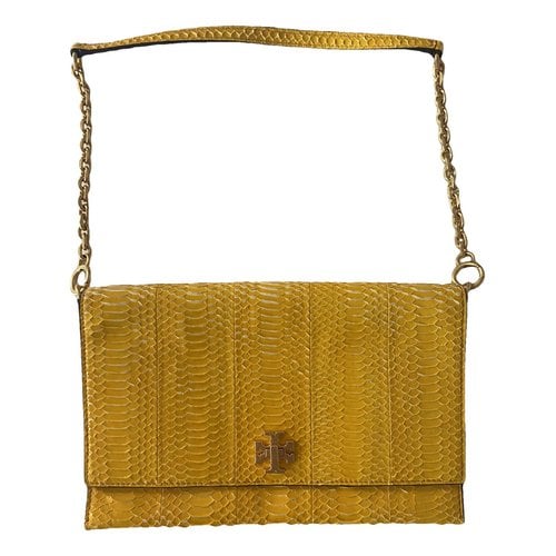 Pre-owned Tory Burch Leather Clutch Bag In Yellow