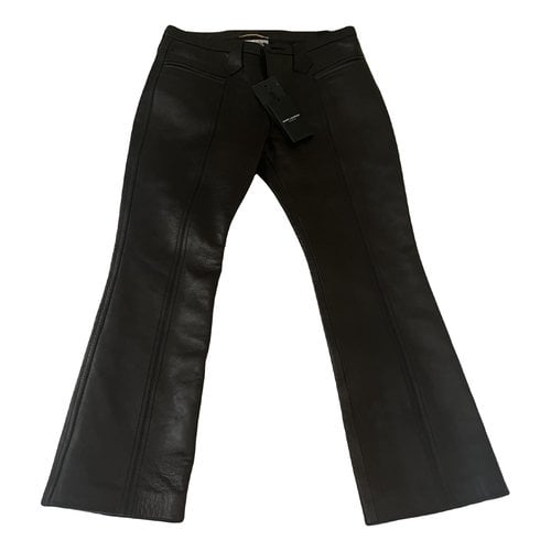 Pre-owned Saint Laurent Leather Straight Pants In Brown