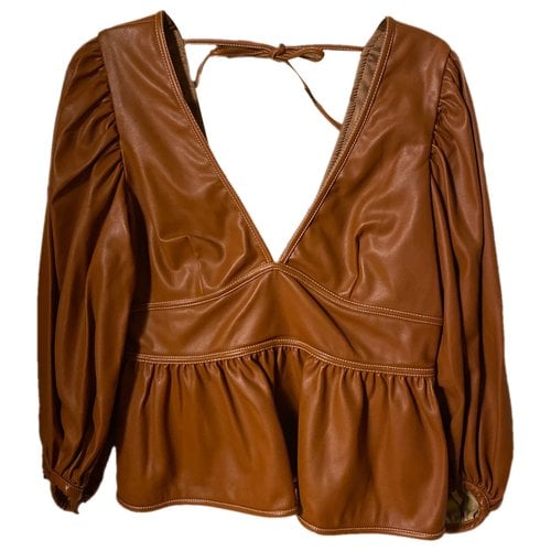 Pre-owned Staud Vegan Leather Blouse In Brown