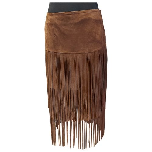 Pre-owned Massimo Dutti Leather Mid-length Skirt In Brown