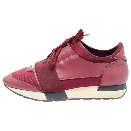 Pre-owned Balenciaga Leather Trainers In Burgundy