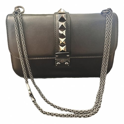Pre-owned Valentino Garavani Glam Lock Leather Crossbody Bag In Black