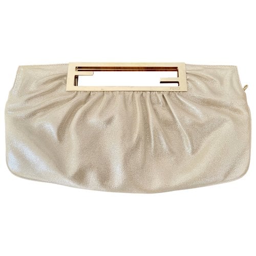 Pre-owned Fendi Leather Clutch Bag In Gold