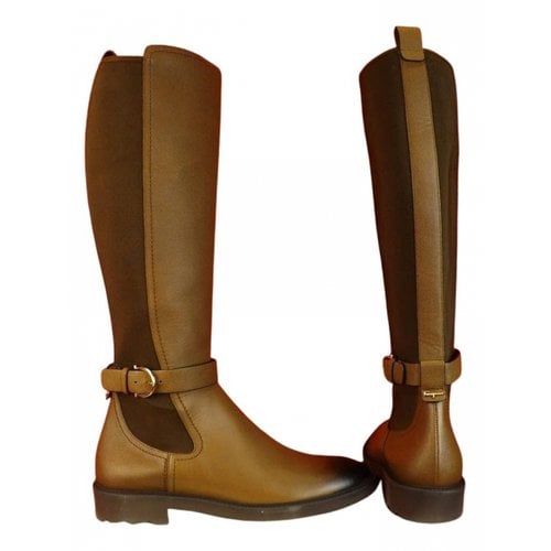Pre-owned Ferragamo Leather Riding Boots In Brown