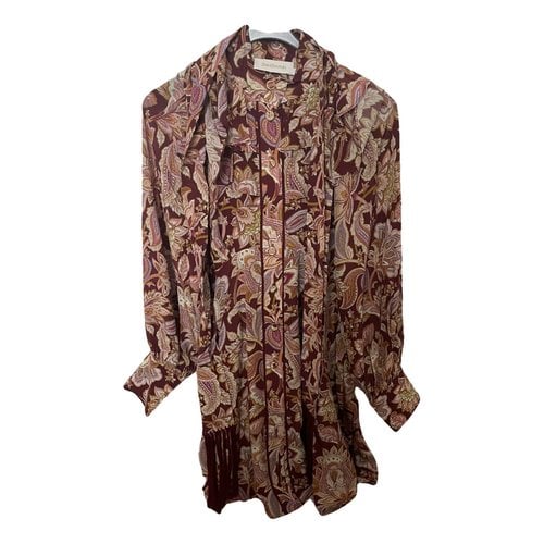 Pre-owned Zimmermann Silk Mid-length Dress In Burgundy