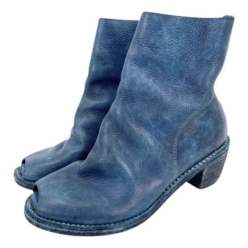 Pre-owned Guidi Leather Open Toe Boots In Blue