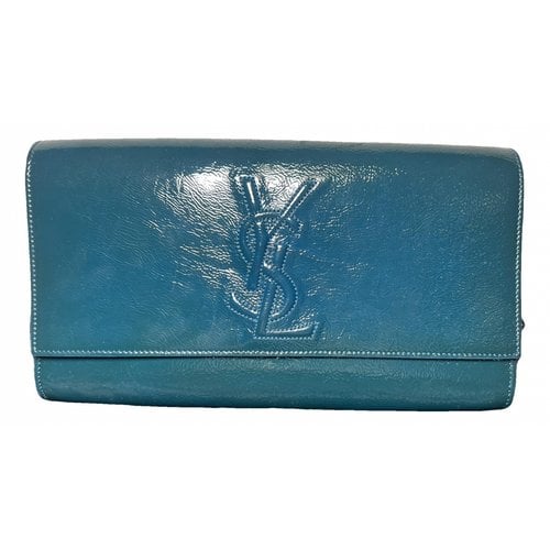 Pre-owned Saint Laurent Belle De Jour Patent Leather Clutch Bag In Blue