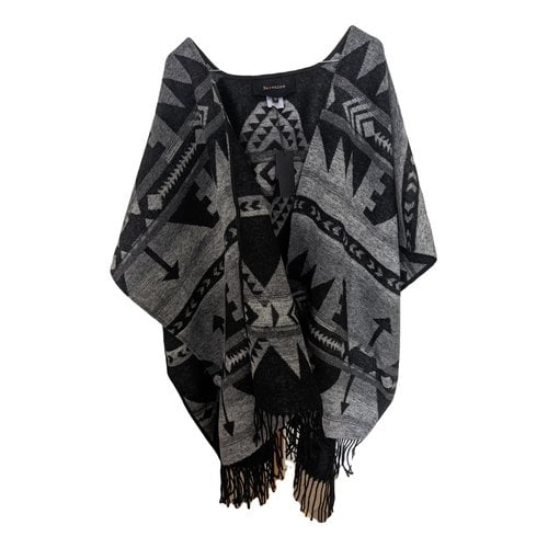 Pre-owned Berenice Wool Poncho In Anthracite