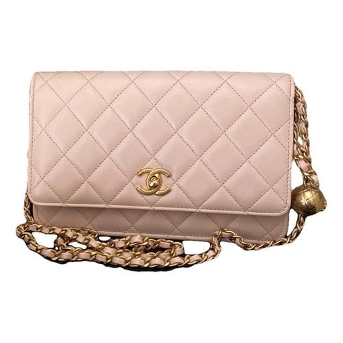 Pre-owned Chanel Wallet On Chain Leather Crossbody Bag In Beige