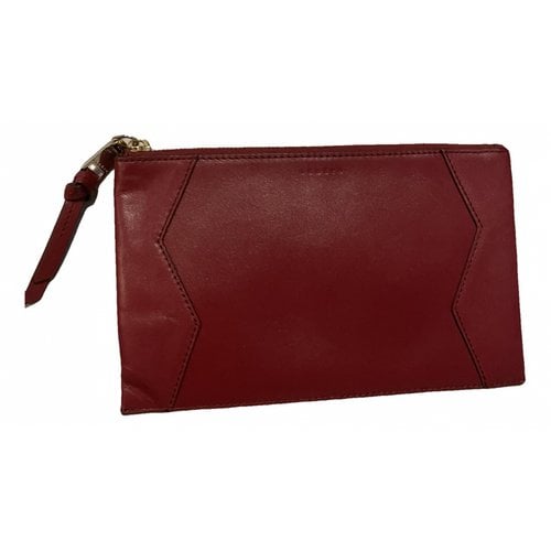 Pre-owned Sandro Leather Clutch Bag In Burgundy