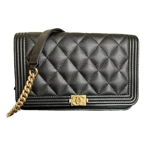 Pre-owned Chanel Wallet On Chain Boy Leather Crossbody Bag In Black