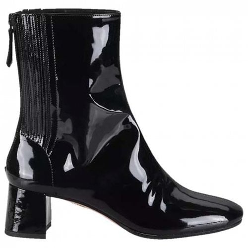Pre-owned Aquazzura Patent Leather Ankle Boots In Black