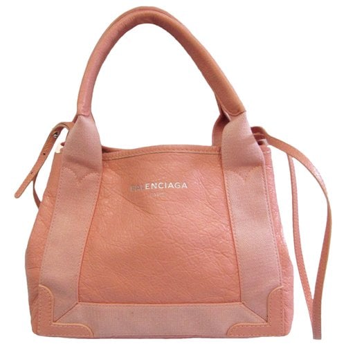Pre-owned Balenciaga Navy Cabas Leather Handbag In Pink