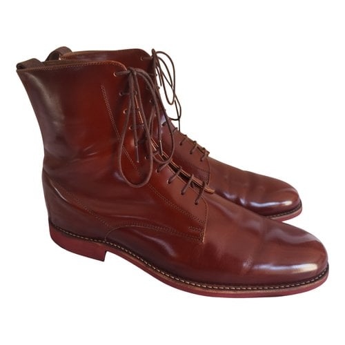 Pre-owned Grenson Patent Leather Boots In Brown