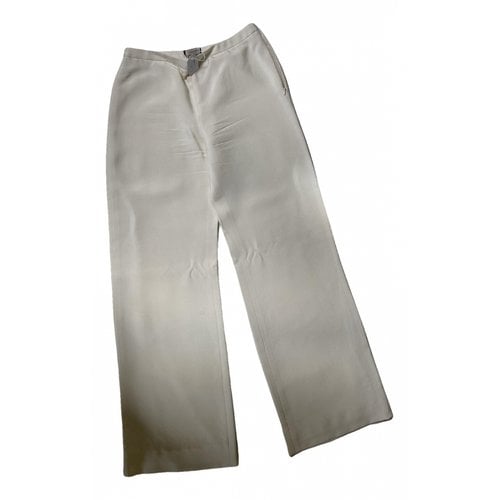 Pre-owned Giorgio Armani Silk Trousers In Ecru