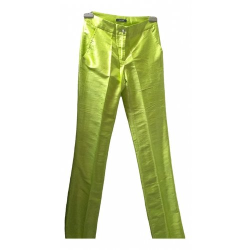 Pre-owned Versace Silk Slim Pants In Green