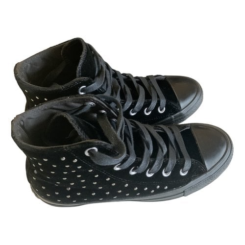 Pre-owned Converse Velvet Lace Up Boots In Black