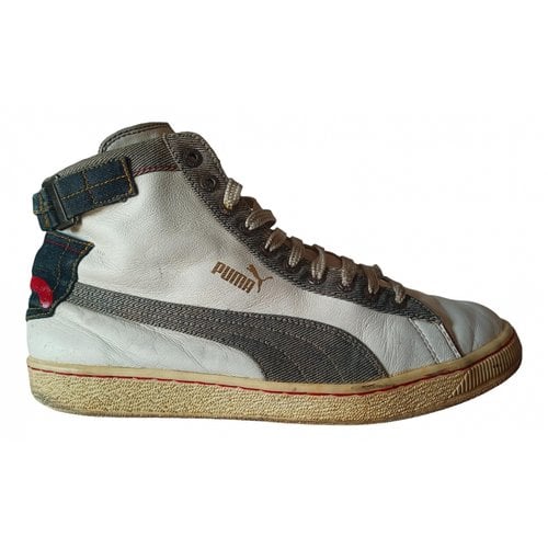 Pre-owned Evisu Leather High Trainers In White