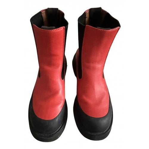 Pre-owned Celine Leather Boots In Red