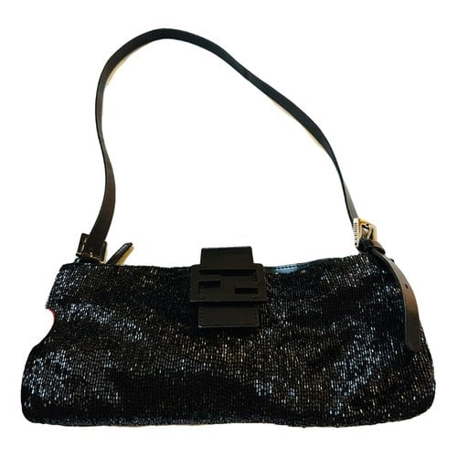 Pre-owned Fendi Baguette Glitter Handbag In Black