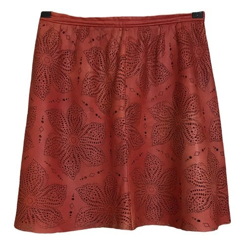 Pre-owned Massimo Dutti Leather Mid-length Skirt In Red